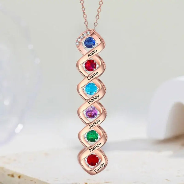 Personalized Necklace for Mom | Custom Mommy Necklace with Engraved Names | 1-6 Name and Birthstones