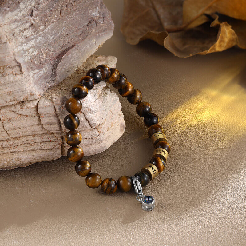 Tiger Eye Stone Bracelet with 3 Name Beads