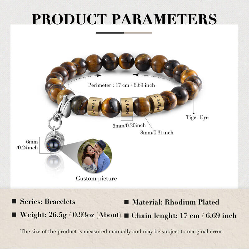 Tiger Eye Stone Bracelet with 3 Name Beads