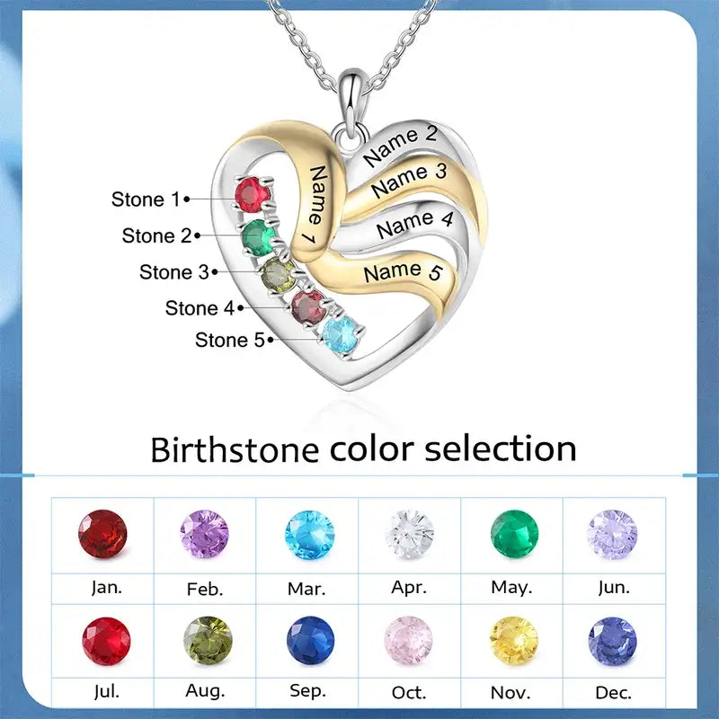 Heart Shaped Birthstone Necklace for Mom, Mothers Birthstone Necklace, Custom Name Necklace, Custom Name Necklace, Mother's Day Gift