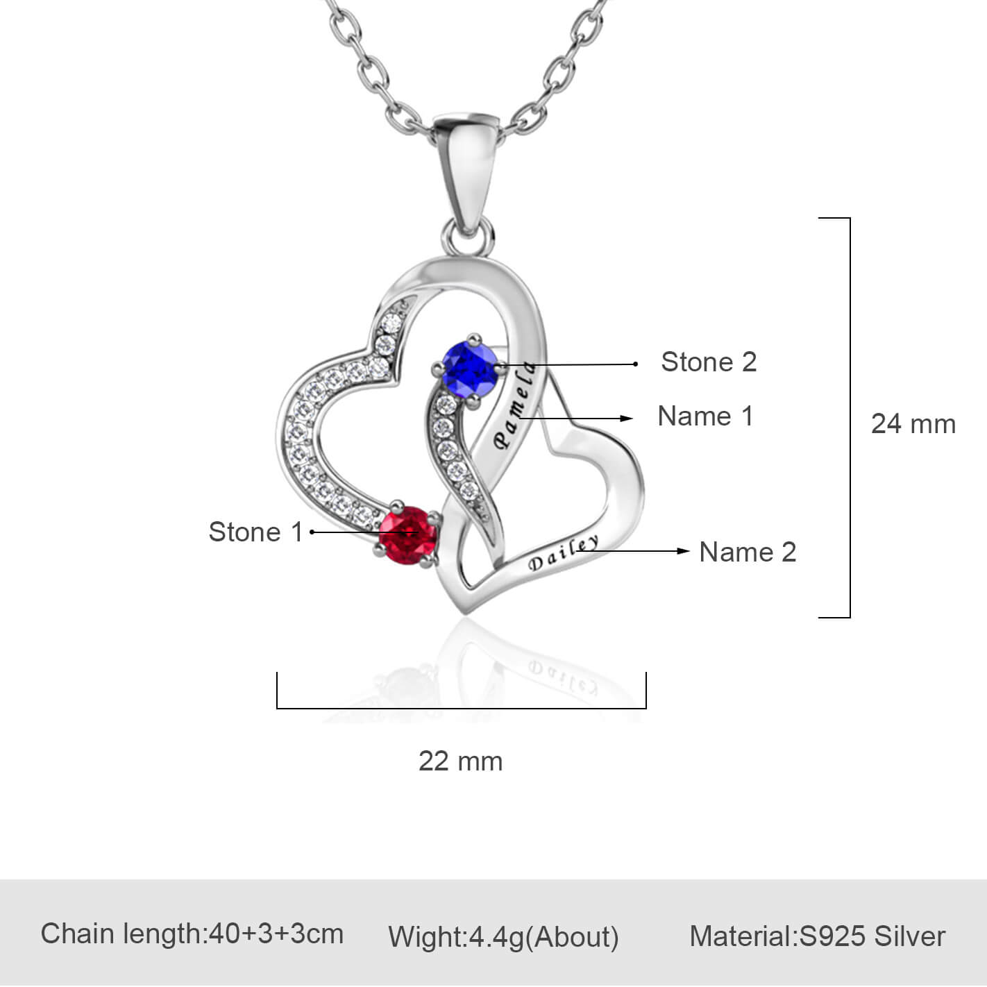 Personalized Angel Wings 2 Birthstone Necklace with 2 Engraved Name –  ineffabless.com