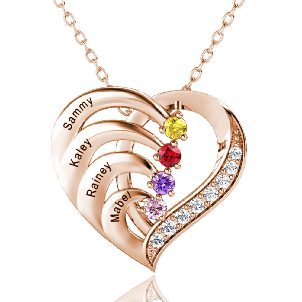 Heart Pendant Personalised Birthstone Necklace with Engraved Name – IfShe UK
