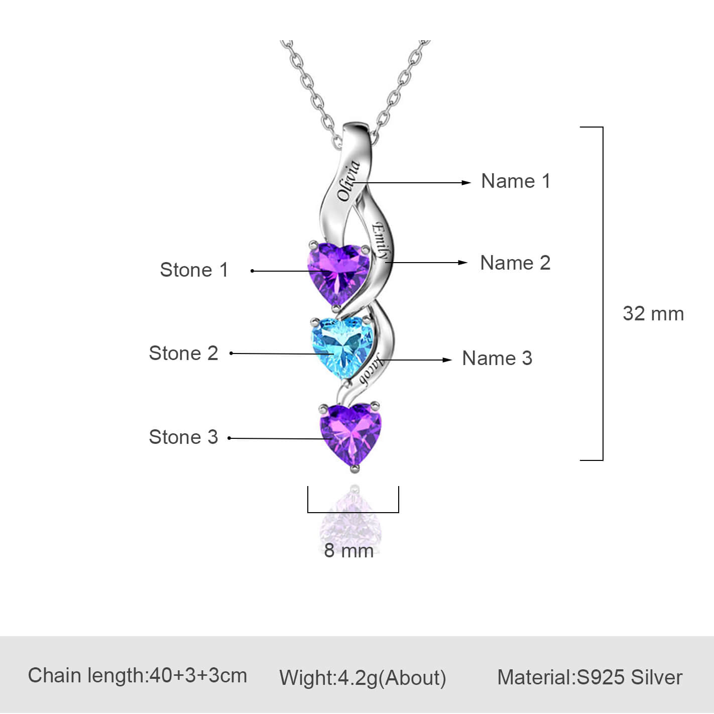 3 Birthstones Necklace