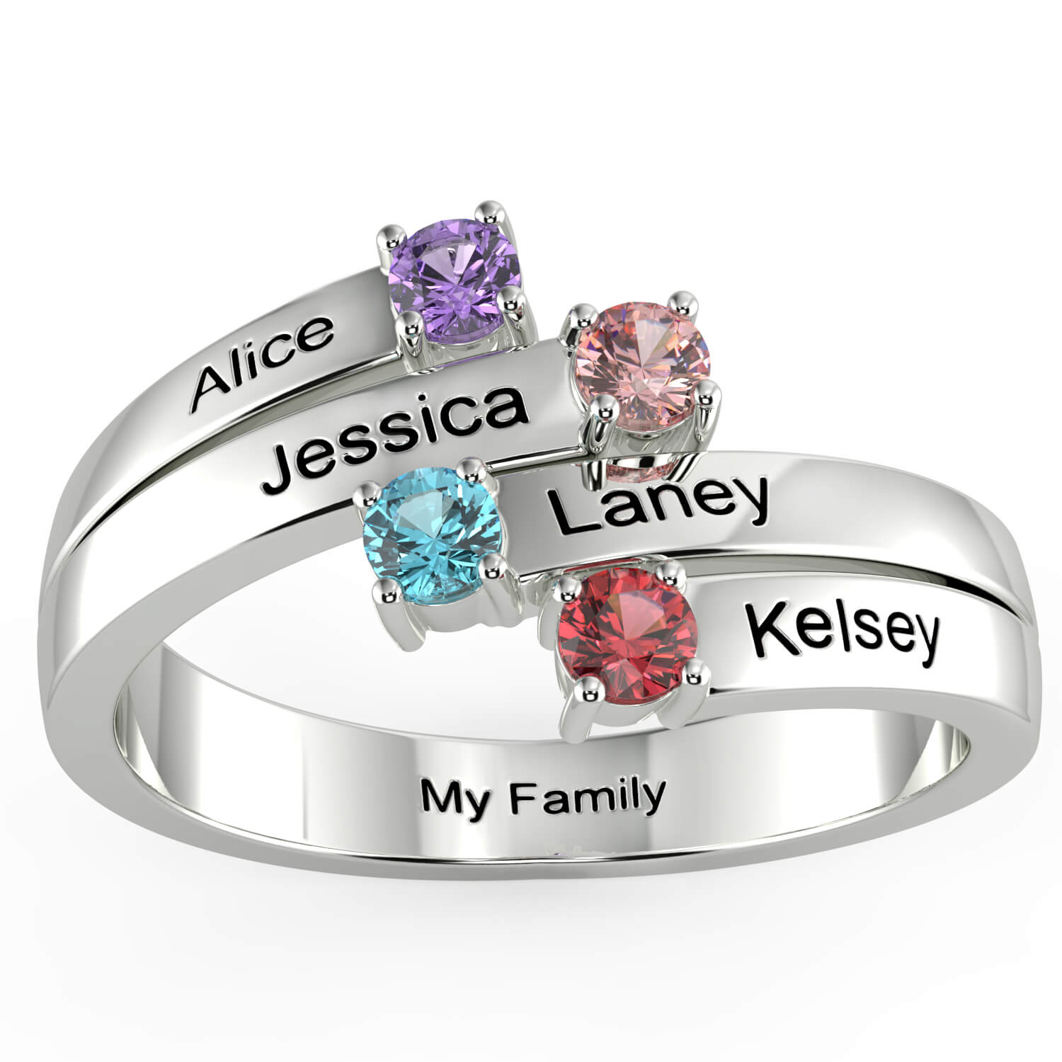 Sterling Silver 3 Round Stone 4 Names Birthstone Ring