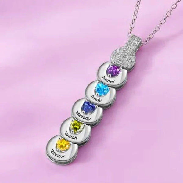 Personalized Necklace for Mother | Personalized Mom Necklace with Children's Names | Heart Birthstone Personalized Necklace for Mom